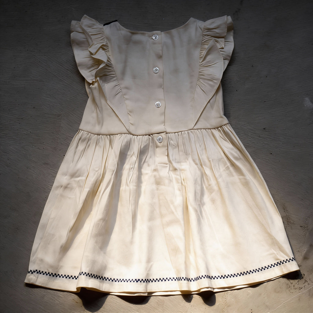Cream & Navy Broderie Yoke Dress