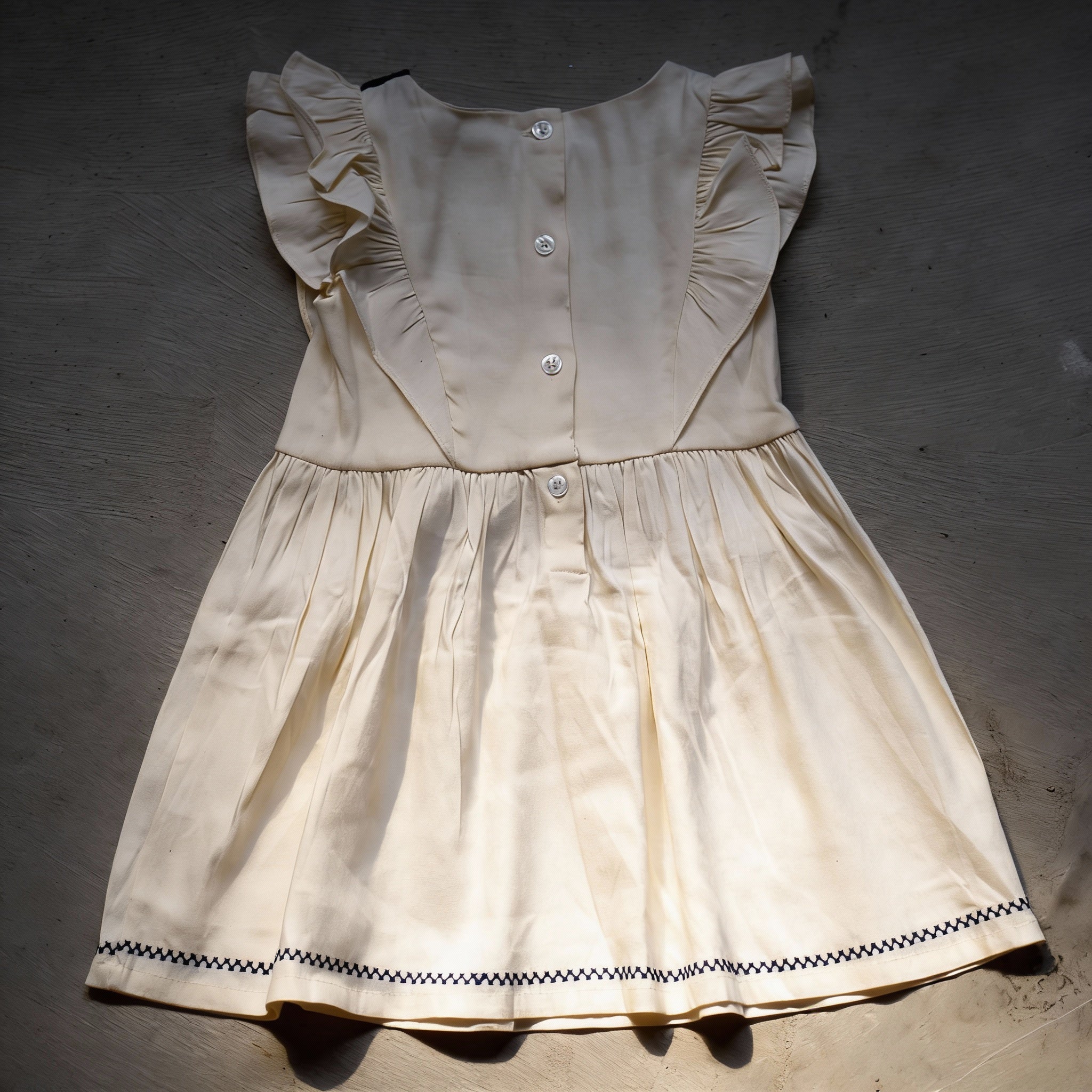 Cream & Navy Broderie Yoke Dress