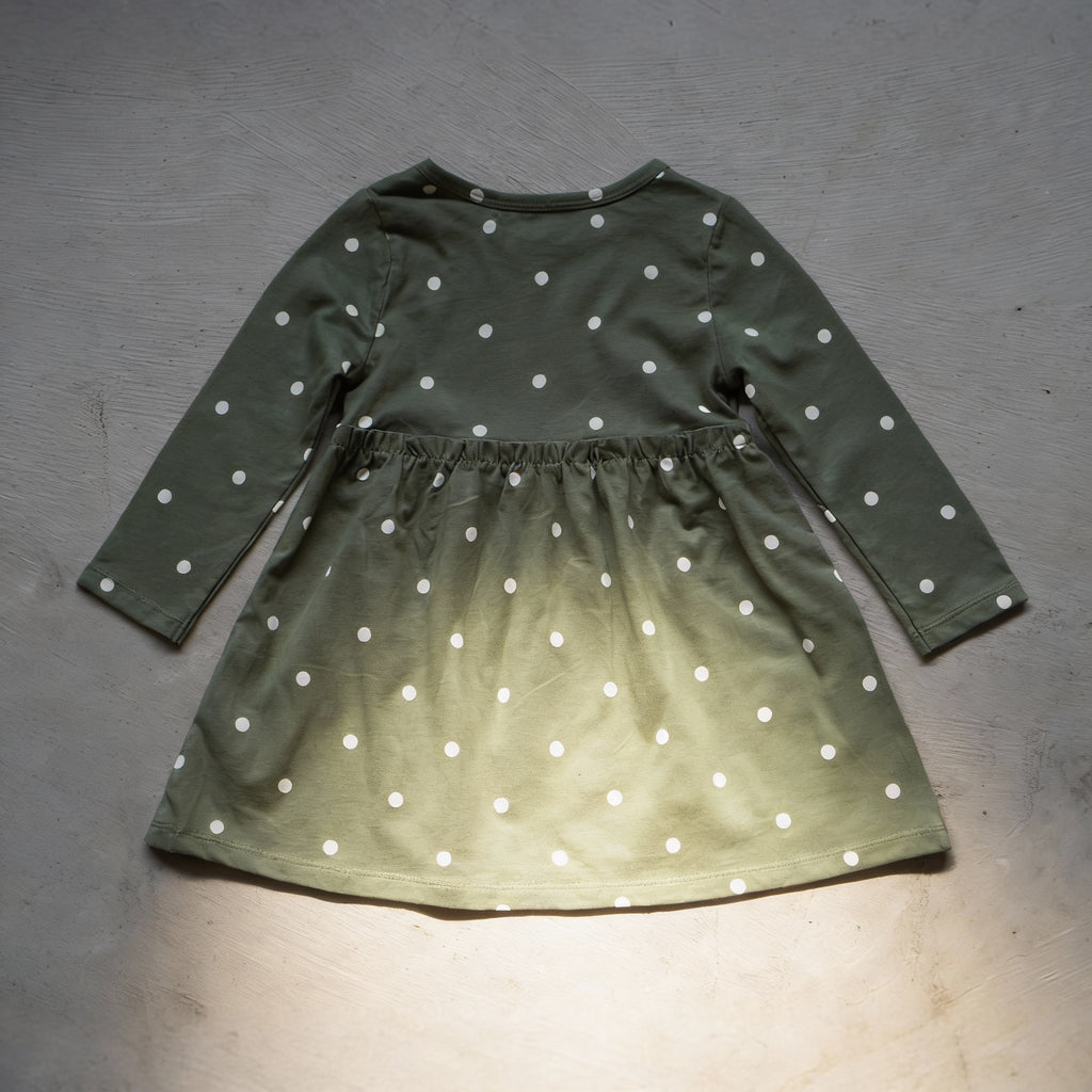 Olive Polka Long Sleeve Frock