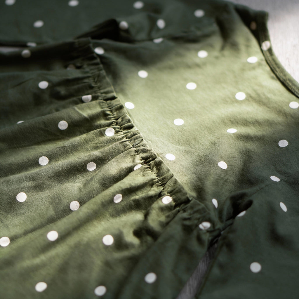 Olive Polka Long Sleeve Frock