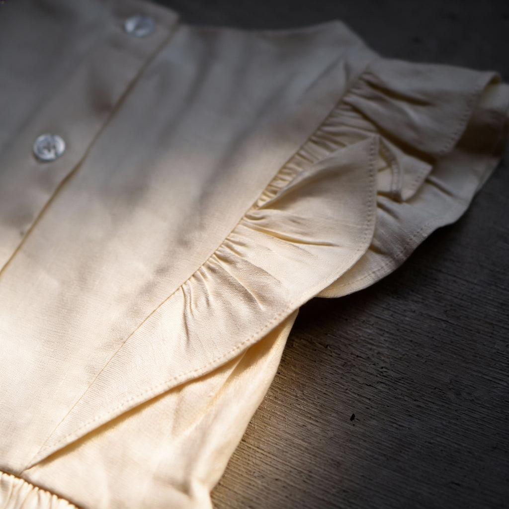 Cream & Navy Broderie Yoke Dress